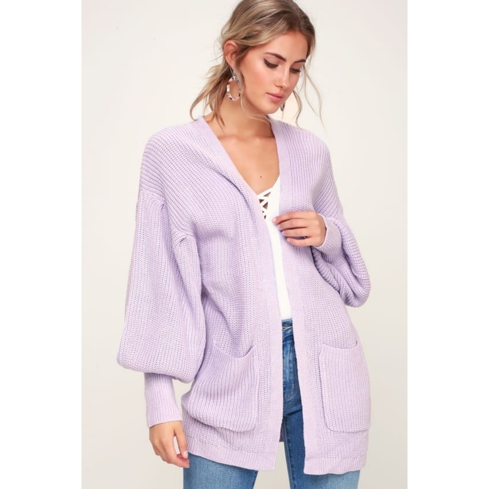 Lulu's Lilac Balloon Sleeve Cardigan